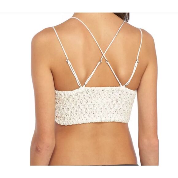 Free People FP One Lace Bralette White Crochet Strappy Boho Top Size L (Flawed) - Picture 2 of 12